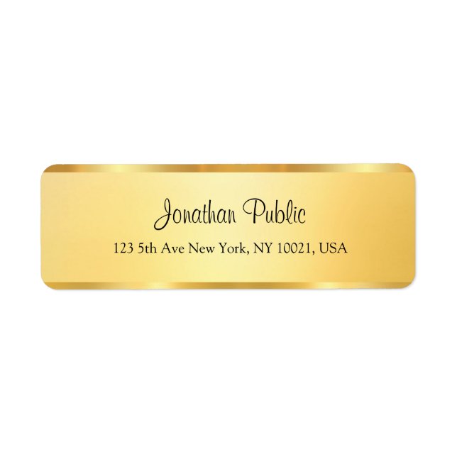 Custom Faux Gold Handwritten Script Template Return Address Label (Front)