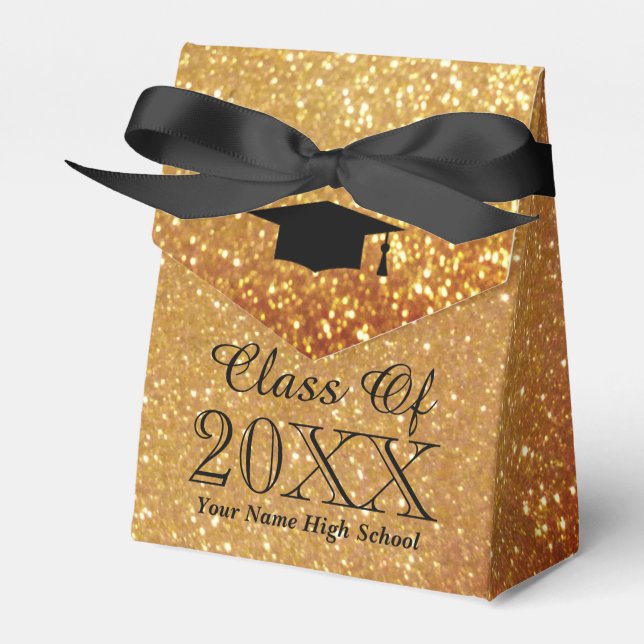 Custom faux gold image class of graduation party favour box (Front Side)