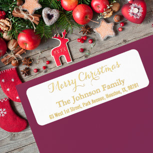 Custom Faux Gold Merry Christmas Return Address Label