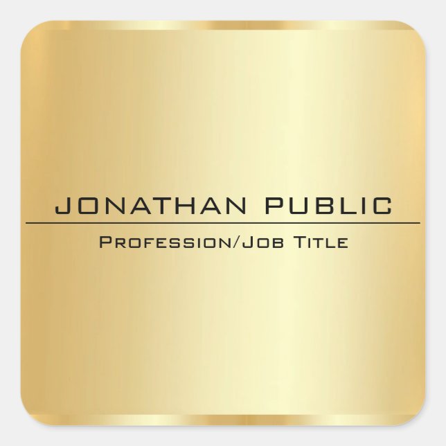 Custom Faux Gold Metallic Look Modern Elegant Glam Square Sticker (Front)
