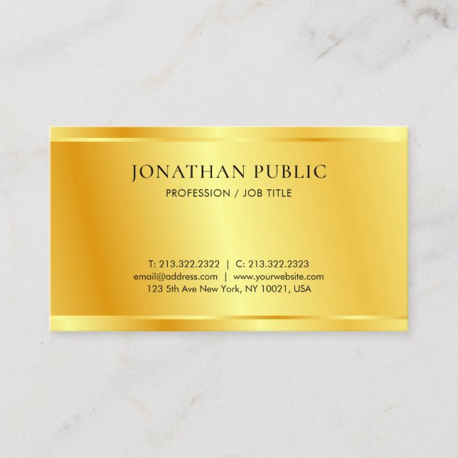Custom Faux Gold Metallic Look Modern Template Business Card (Front)