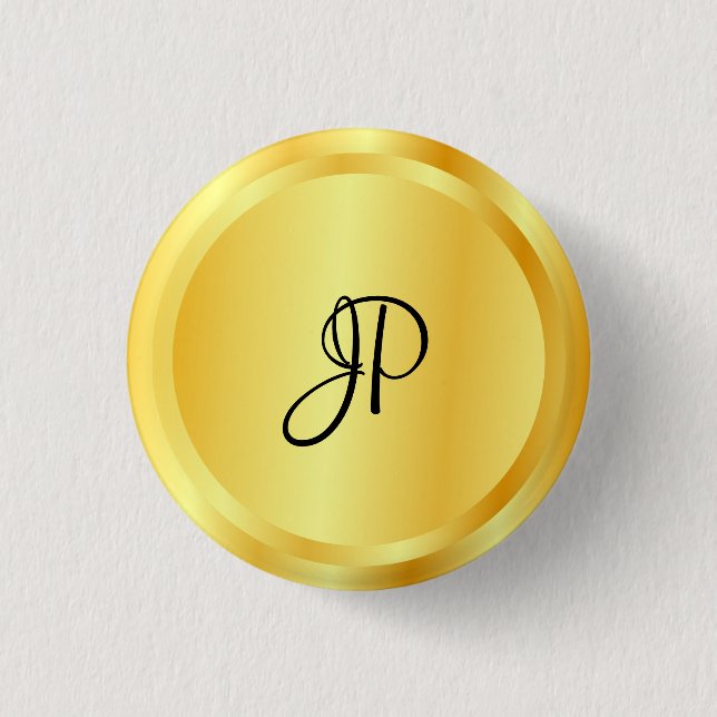 Custom Faux Gold Metallic Look Monogram Elegant 3 Cm Round Badge (Front)