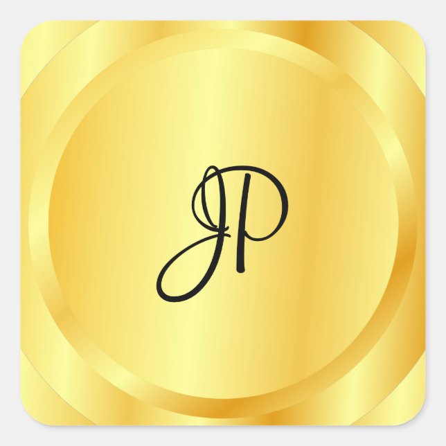 Custom Faux Gold Metallic Look Monogram Trendy Square Sticker (Front)