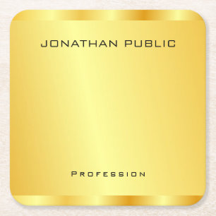 Custom Faux Gold Modern Elegant Template Square Paper Coaster
