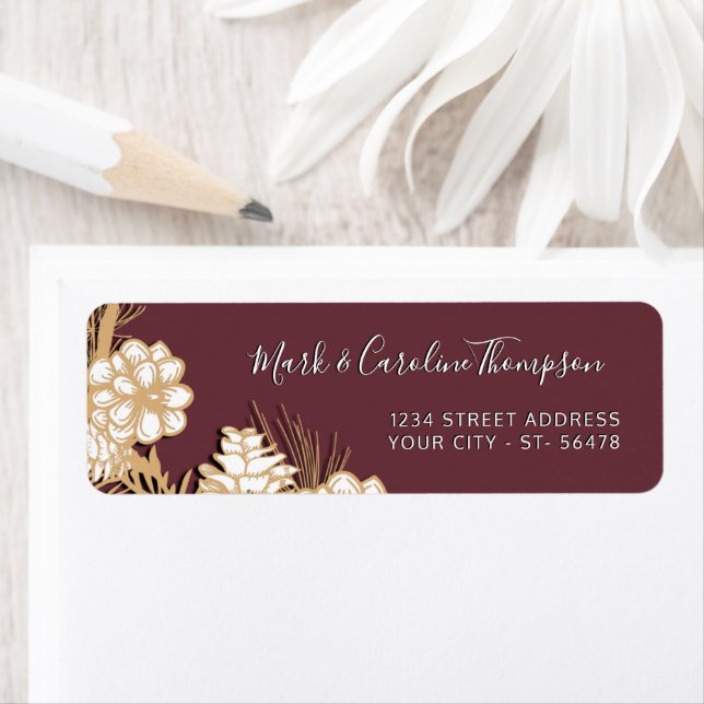 Custom Faux Gold Pine Cones Needles Return Address Label (Insitu)