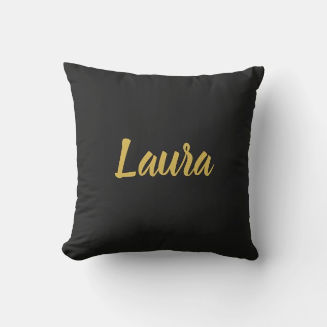 Custom Faux Gold Script on Black Cushion (Front)