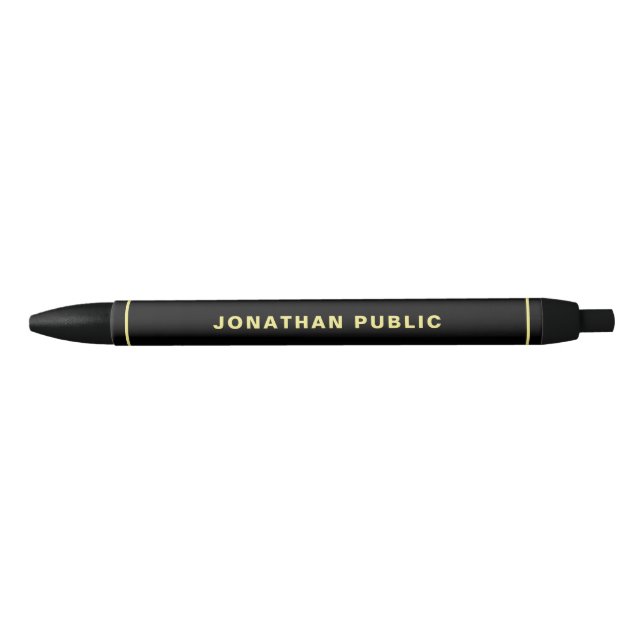 Custom Faux Gold Text Names Simple Template Black Ink Pen (Front)