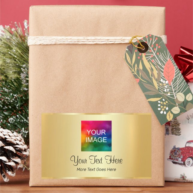 Custom Faux Gold Upload Your Photo Business Logo Rectangular Sticker (Holiday)