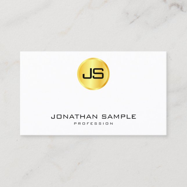 Custom Faux Gold White Modern Elegant Monogram Business Card (Front)