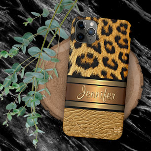 Custom Faux Leopard Skin Gold Leather Pattern iPhone 16 Pro Max Case