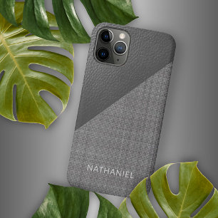 Custom Faux Light Medium Dark Grey Leather Look iPhone 11 Pro Case