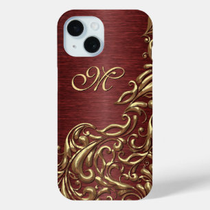 Custom Faux Shiny Gold Floral Swirl Pattern iPhone 15 Case