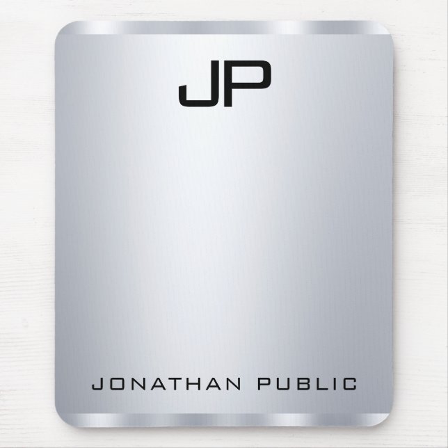 Custom Faux Silver Metallic Look Monogram Vertical Mouse Pad (Front)