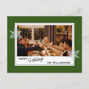 Custom Faux Silver Snowflakes On Dark Forest Green Postcard