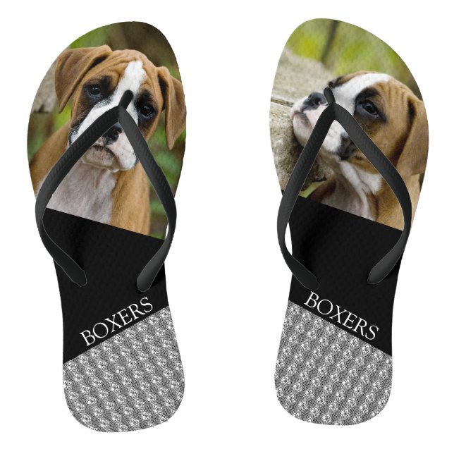 Custom Fawn Boxer Adorable Puppy Dog Flip Flops (Footbed)