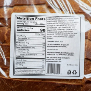 Custom FDA Compliant Prime Ingredient Bread Label