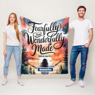 Custom Fearfully Wonderfully Made Christian Women Fleece Blanket