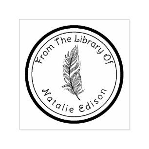 Custom Feather Design Self-Inking Library Stamp