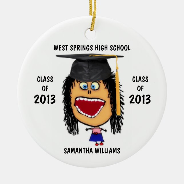 Custom Female Graduate Cartoon Ornament (Front)