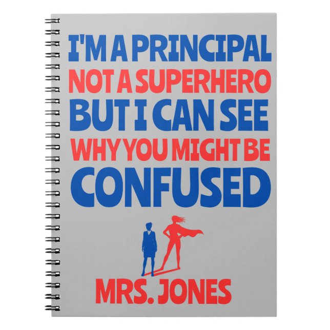 Custom Female Principal funny Superhero red blue Notebook (Front)