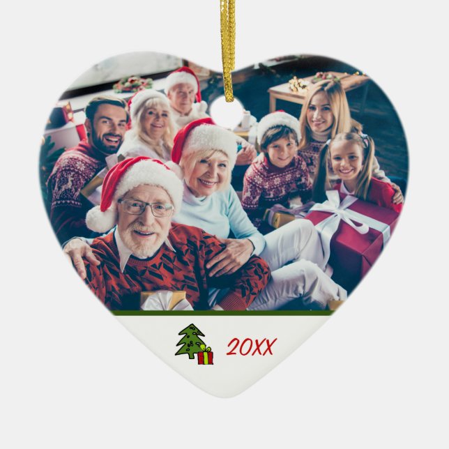 Custom Festive 2-sided Family Photo Christmas Ceramic Ornament (Front)