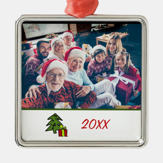 Custom Festive 2-sided Family Photo Christmas Metal Ornament (Front)