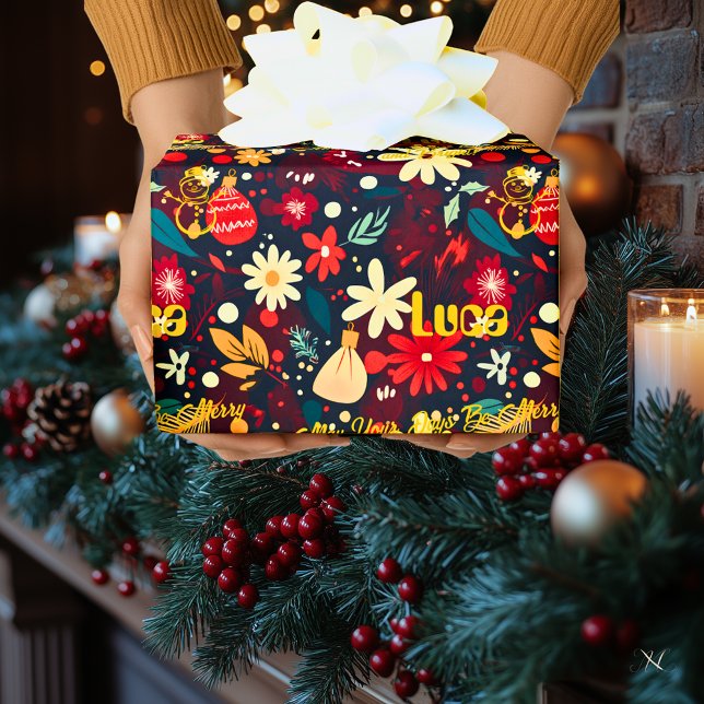 Custom Festive Flowers and Ornaments Christmas Wrapping Paper (Creator Uploaded)