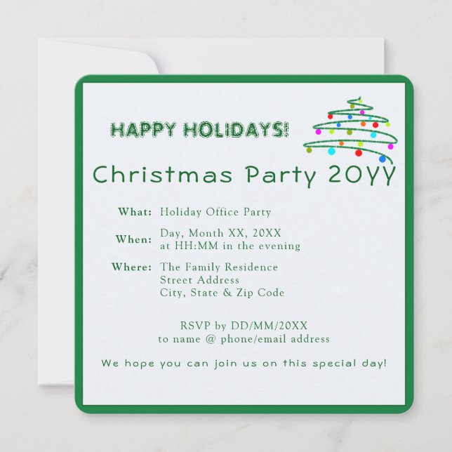 Custom Festive Fun Elegant Green Christmas Party Invitation (Front)