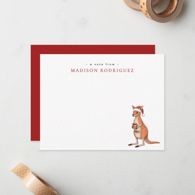 Custom Festive Kangaroo With Santa Hat Christmas Card (Front/Back In Situ)
