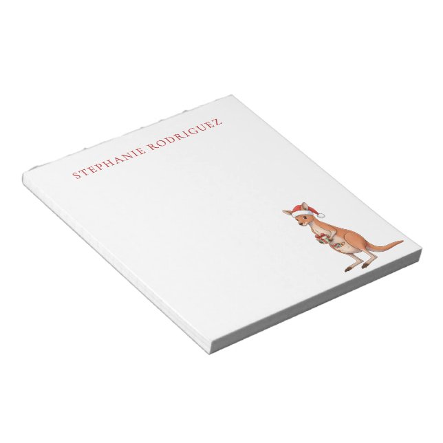 Custom Festive Kangaroo With Santa Hat Christmas Notepad (Angled)