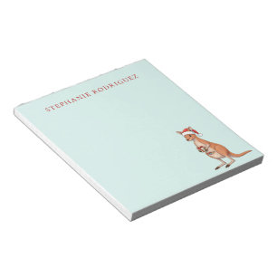 Custom Festive Kangaroo With Santa Hat Christmas Notepad