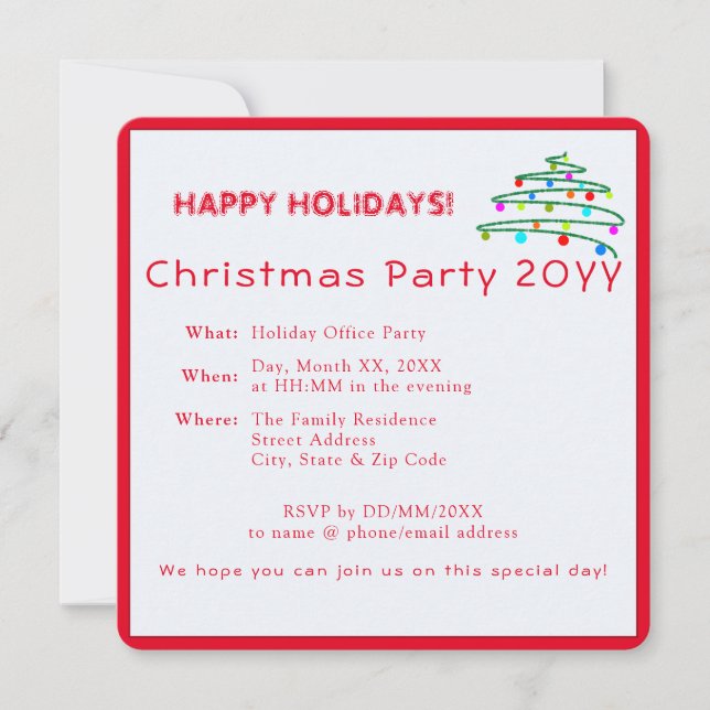 Custom Festive Modern Elegant Red Christmas Party  Invitation (Front)