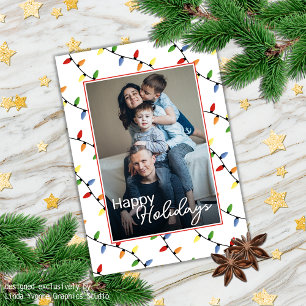 Custom Festive Party String Lights Pattern Holiday Card