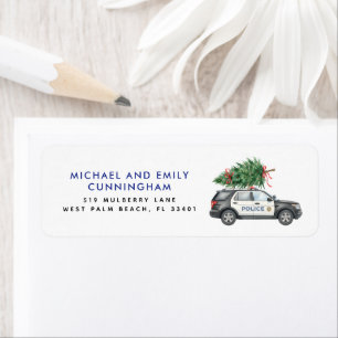 Custom Festive Police Officer Car Christmas Tree Return Address Label