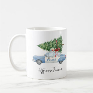 Custom Festive Police Officer Christmas Tree Car Coffee Mug