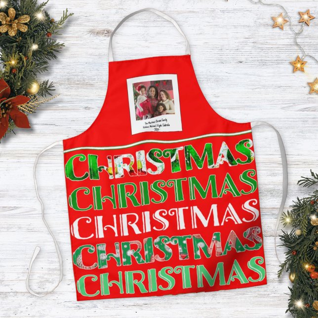 Custom Festive Red Green Christmas Photo  Apron (Creator Uploaded)
