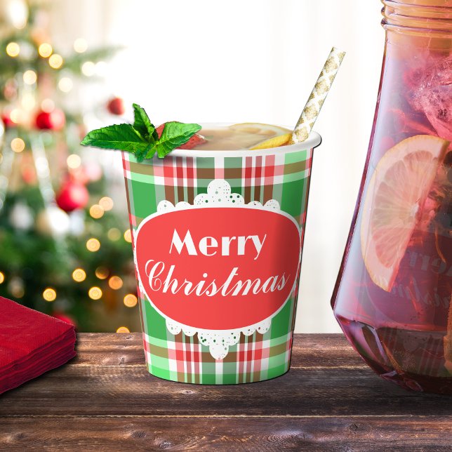 Custom Festive Red Green White Christmas Party Paper Cups (Creator Uploaded)
