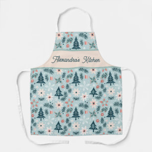 Custom Festive Tree and Flower Design Apron