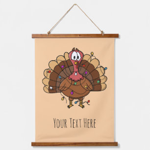 Custom Festive Turkey with String Lights Hanging Tapestry