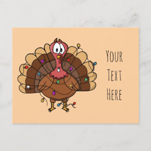 Custom Festive Turkey with String Lights Postcard