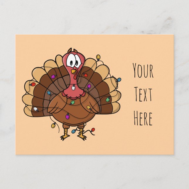 Custom Festive Turkey with String Lights Postcard (Front)