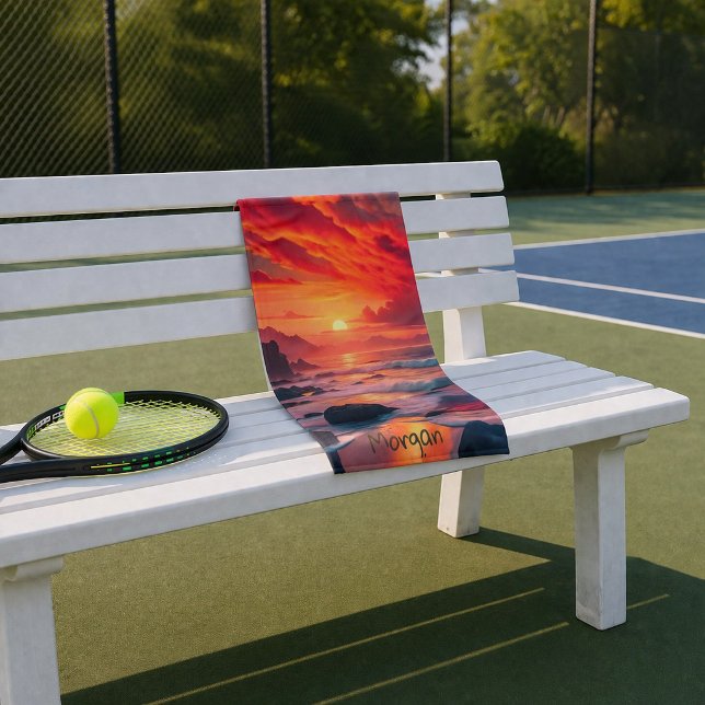 Custom Fiery Sunset Coast – Ocean Cliffs Sport Hand Towel (Creator Uploaded)