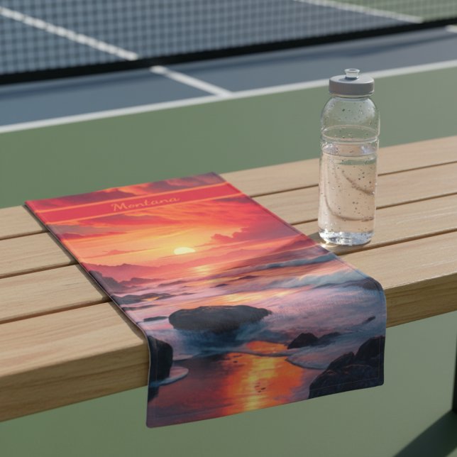 Custom Fiery Sunset Coast – Ocean Cliffs Sport Hand Towel (Creator Uploaded)