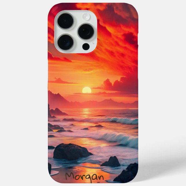 Custom Fiery Sunset Coastline – Ocean Cliffs Case-Mate iPhone Case (Back)