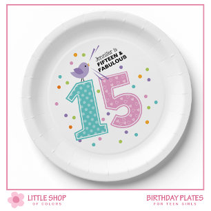Custom Fifteen and Fabulous Pink Confetti Birthday Paper Plate