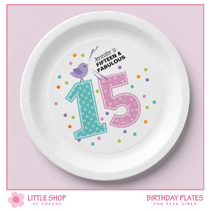 Custom Fifteen and Fabulous Pink Confetti Birthday Paper Plate