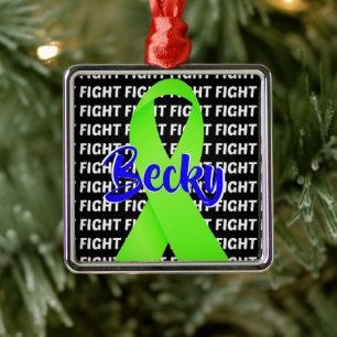 CUSTOM Fight Lymphoma Cancer Lime Green Ribbon Metal Ornament
