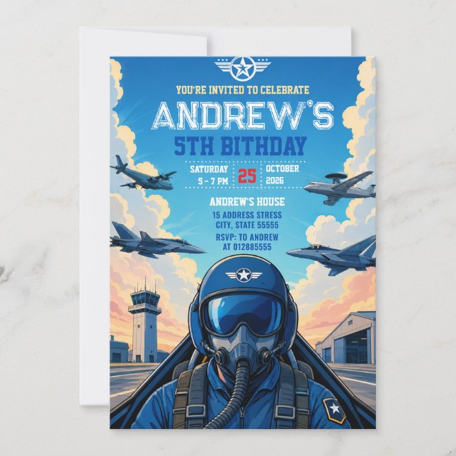 Custom Fighter Pilot Birthday party Invitation (Front)