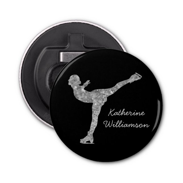 Custom Figure Skating Ice Skating Silver Shimmer Bottle Opener (Front)