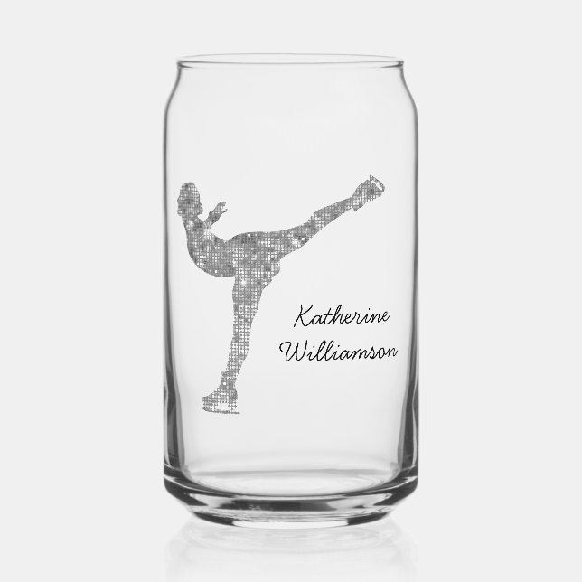 Custom Figure Skating Ice Skating Silver Shimmer Can Glass (Front)